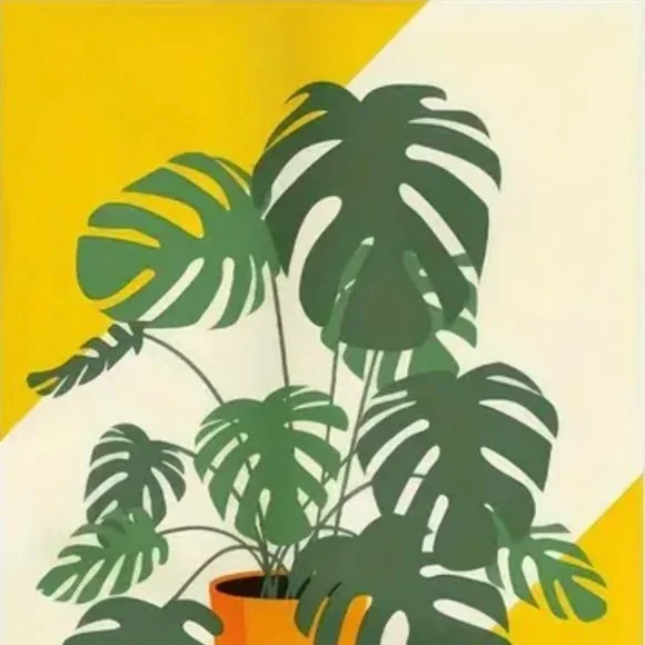 23"Lx16"W Retro Split Leaf Philodendron Tropical Houseplant Canvas Art Print New - Picture 2 of 4